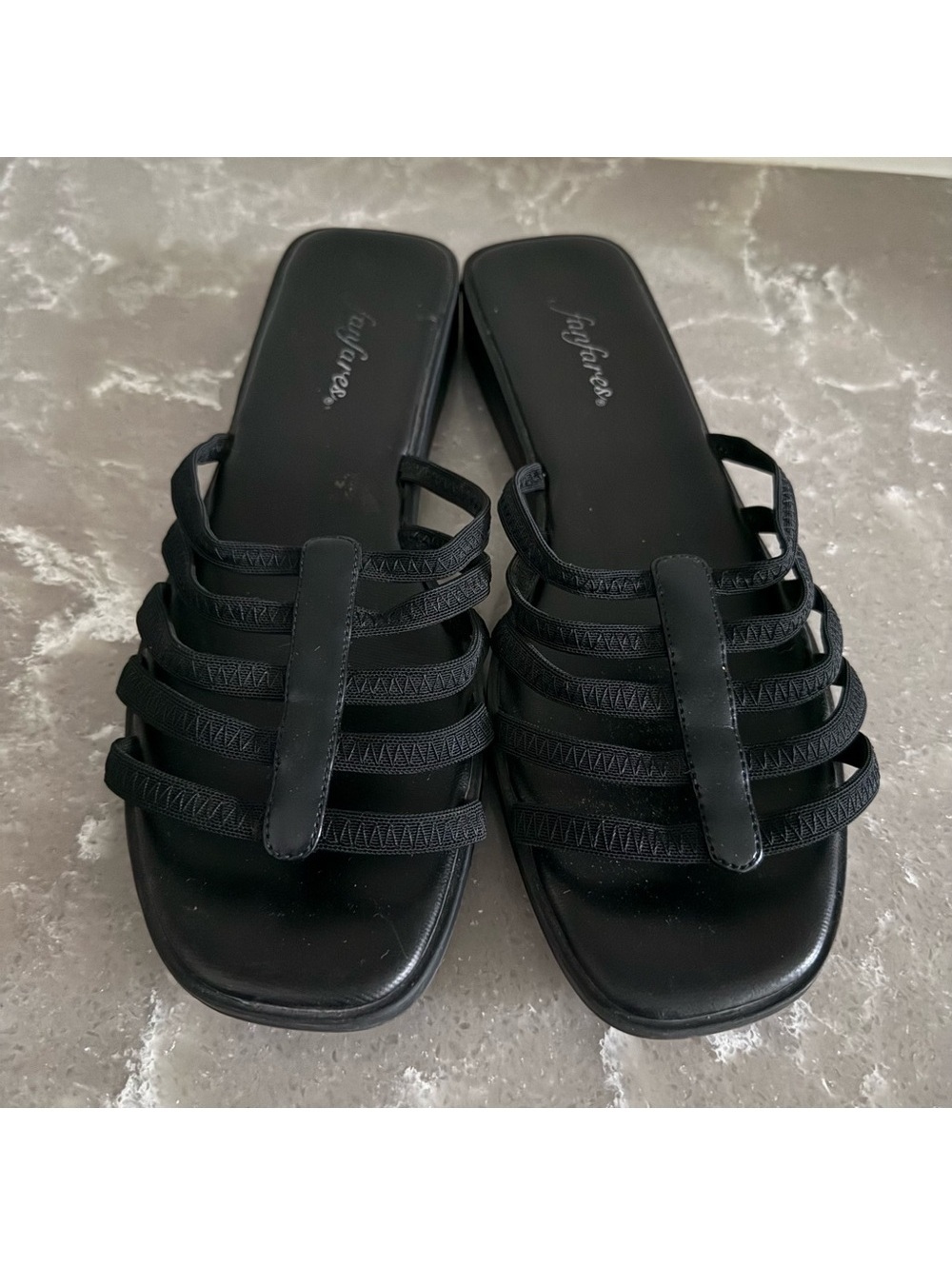 Fanfares Black Strappy Slide Sandals Size 10